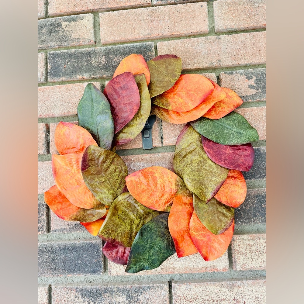 *Fall Magnolia Leaves Wreath, 14” - Picture 4 of 11